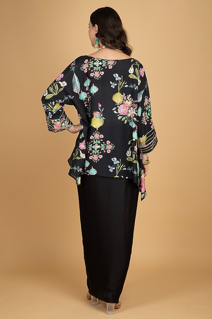 Black Modal Silk Draped Skirt Set by Tanu Malhotra at Pernia's Pop Up Shop