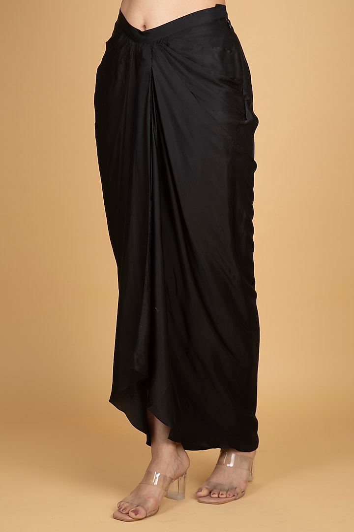Black Modal Silk Draped Skirt Set by Tanu Malhotra at Pernia's Pop Up Shop