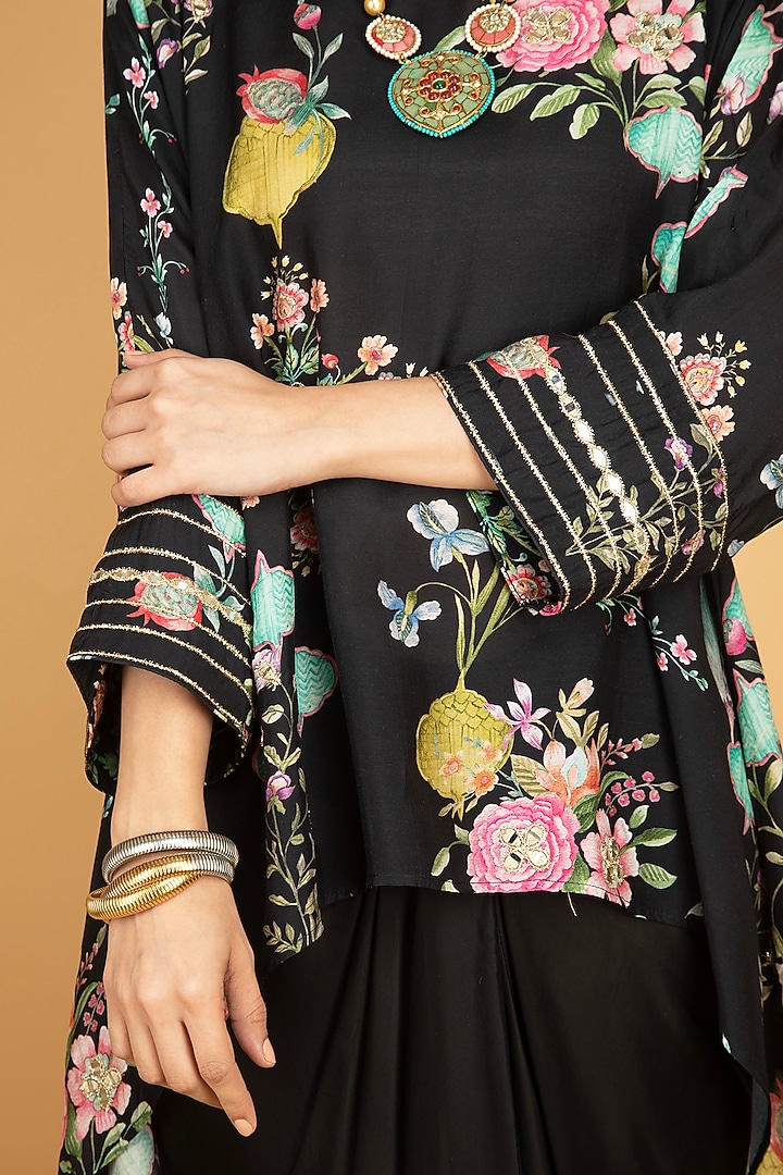 Black Modal Silk Draped Skirt Set by Tanu Malhotra at Pernia's Pop Up Shop