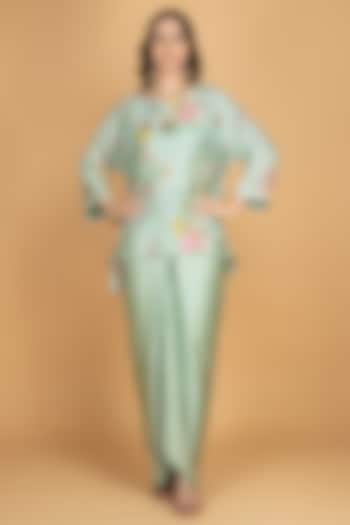 Green Modal Silk Draped Skirt Set by Tanu Malhotra at Pernia's Pop Up Shop