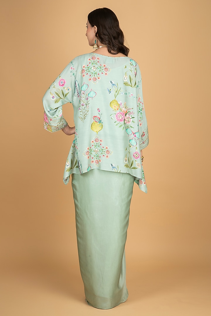 Green Modal Silk Draped Skirt Set by Tanu Malhotra at Pernia's Pop Up Shop