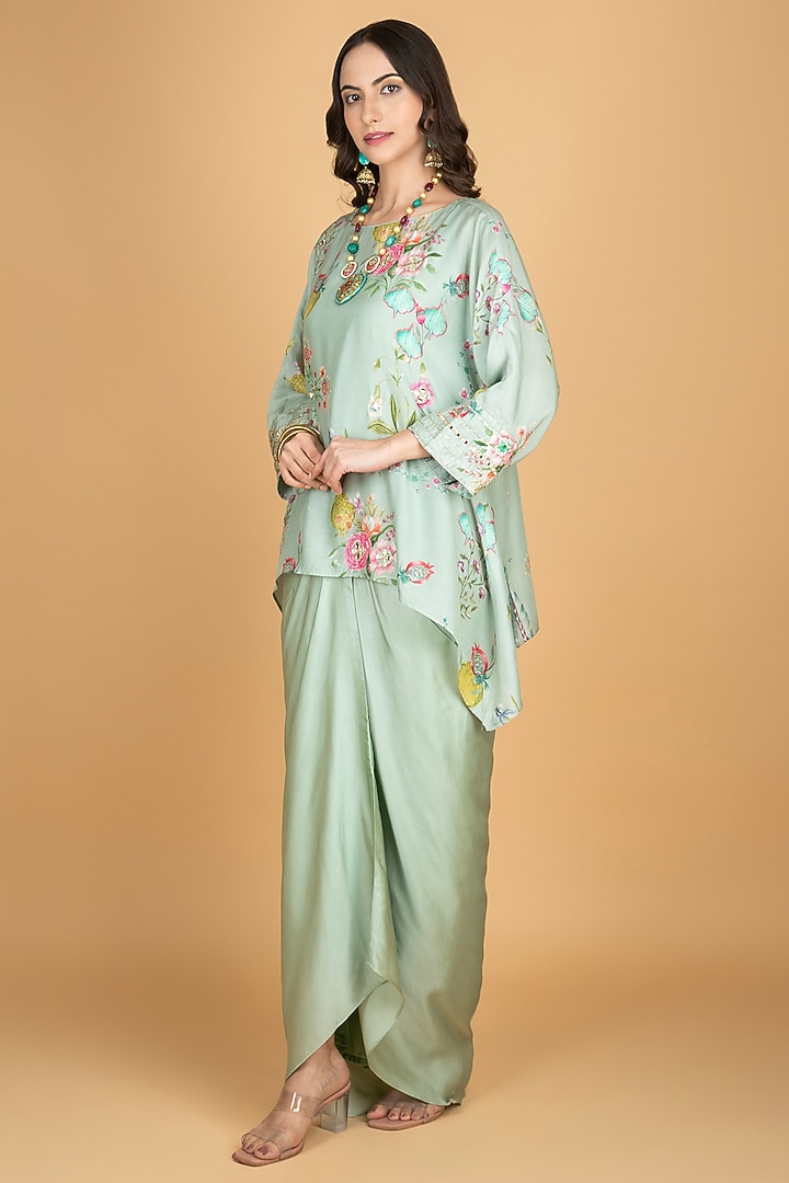 Green Modal Silk Draped Skirt Set by Tanu Malhotra at Pernia's Pop Up Shop