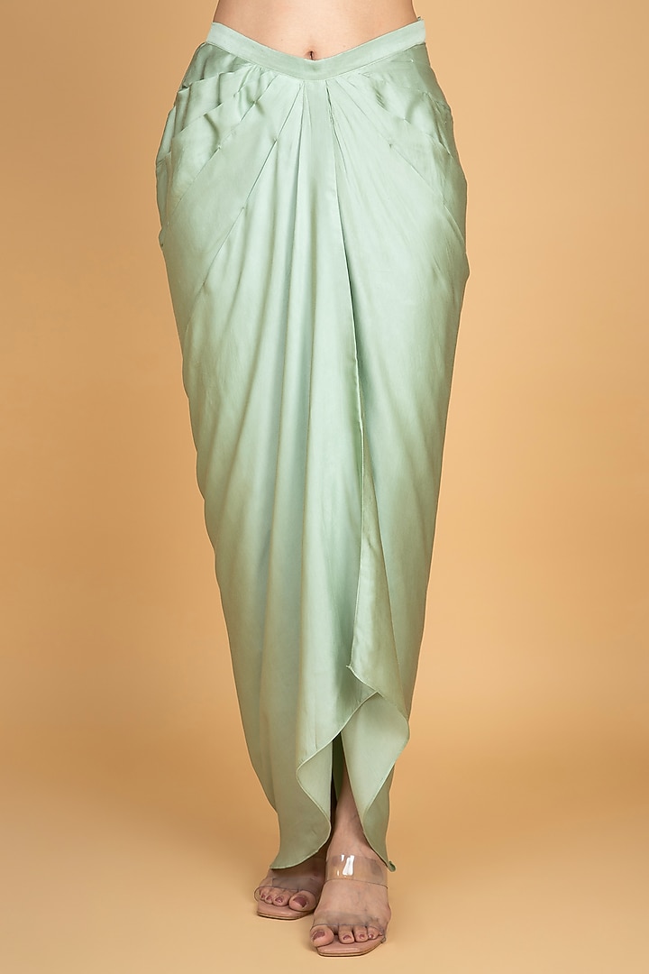 Green Modal Silk Draped Skirt Set by Tanu Malhotra at Pernia's Pop Up Shop