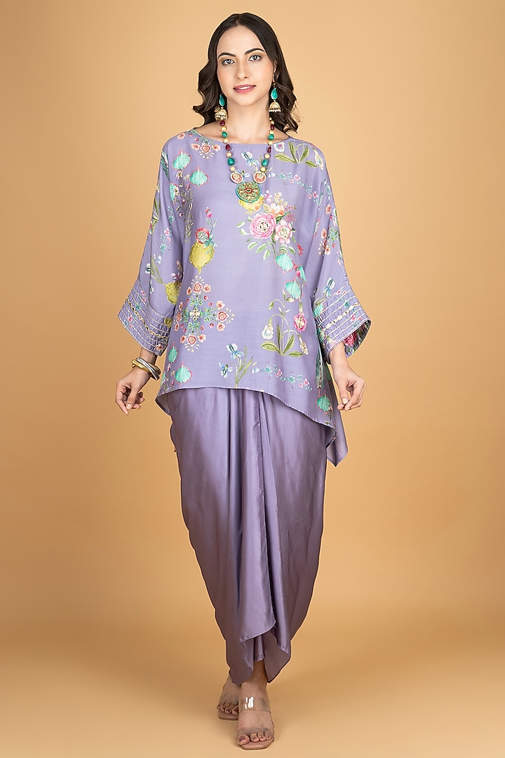 Purple Modal Silk Draped Skirt Set by Tanu Malhotra at Pernia's Pop Up Shop