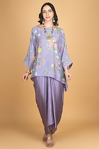 Purple Modal Silk Draped Skirt Set by Tanu Malhotra