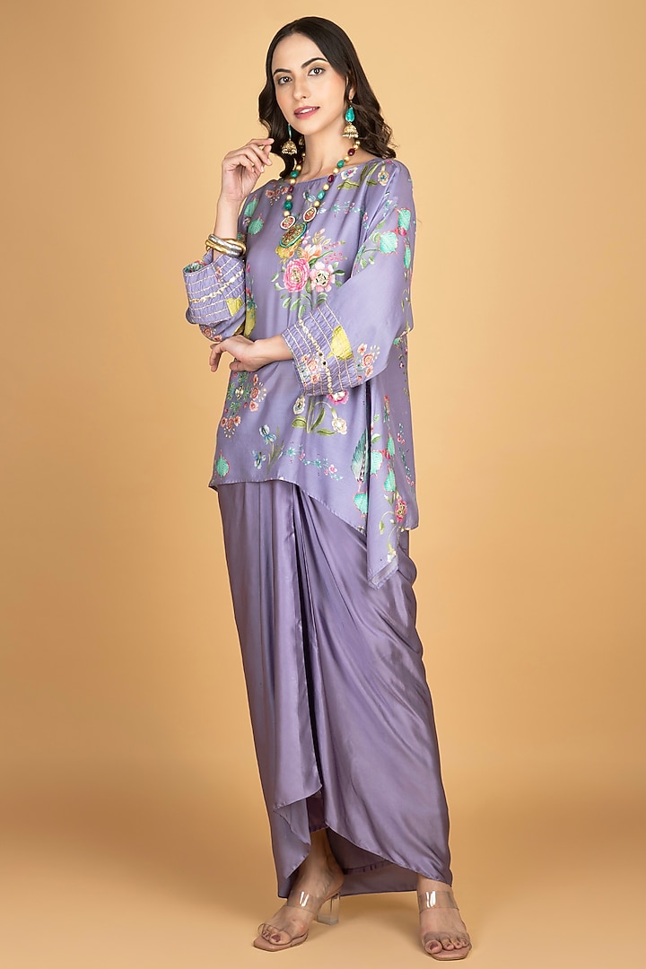 Purple Modal Silk Draped Skirt Set by Tanu Malhotra at Pernia's Pop Up Shop