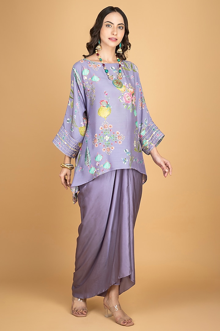 Purple Modal Silk Draped Skirt Set by Tanu Malhotra at Pernia's Pop Up Shop