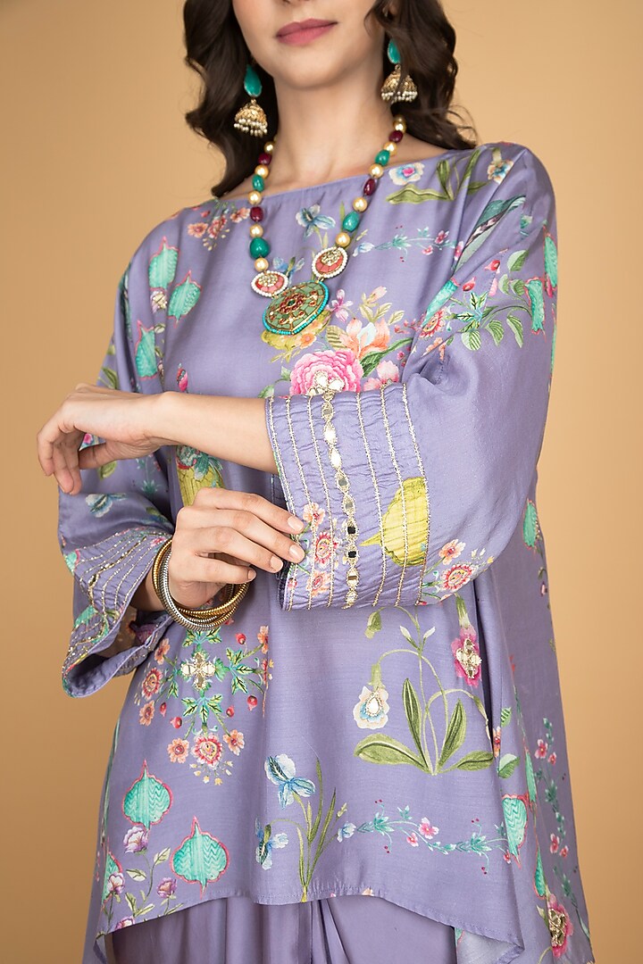 Purple Modal Silk Draped Skirt Set by Tanu Malhotra at Pernia's Pop Up Shop