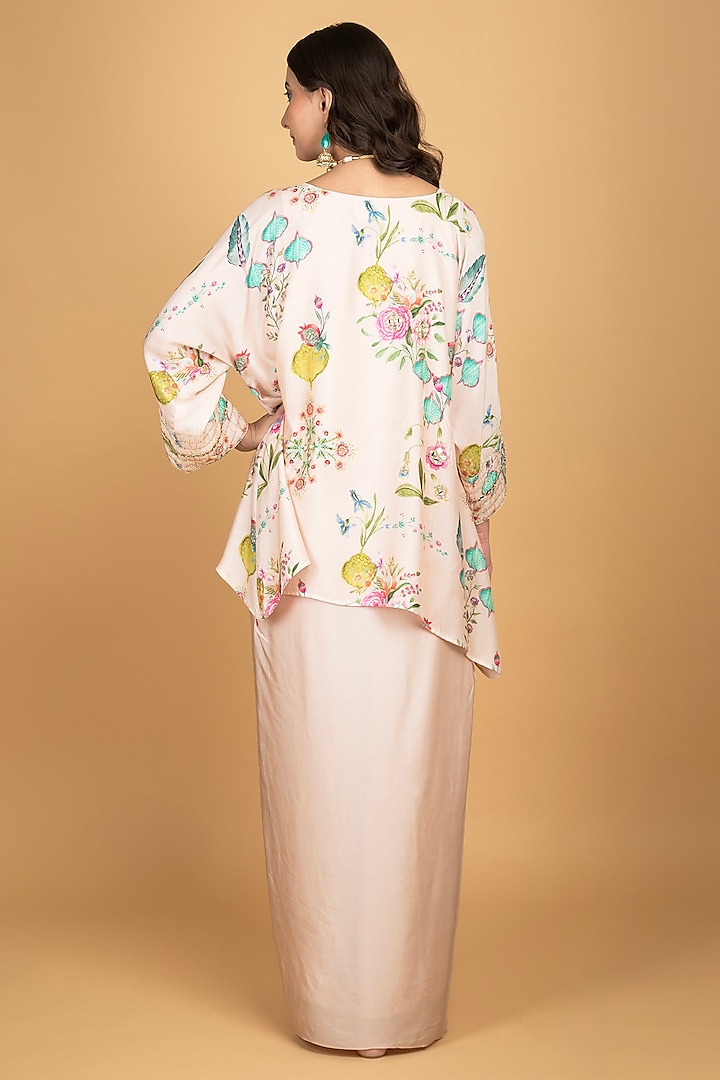 Nude Pink Modal Silk Draped Skirt Set by Tanu Malhotra at Pernia's Pop Up Shop