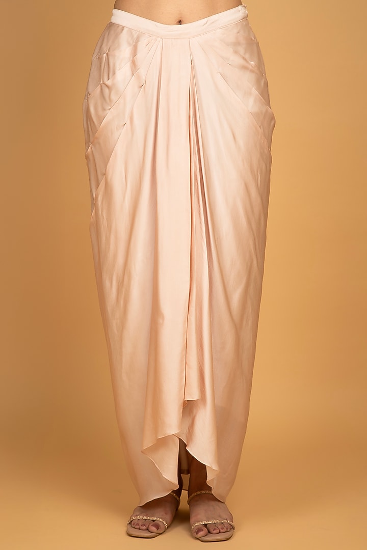 Nude Pink Modal Silk Draped Skirt Set by Tanu Malhotra at Pernia's Pop Up Shop
