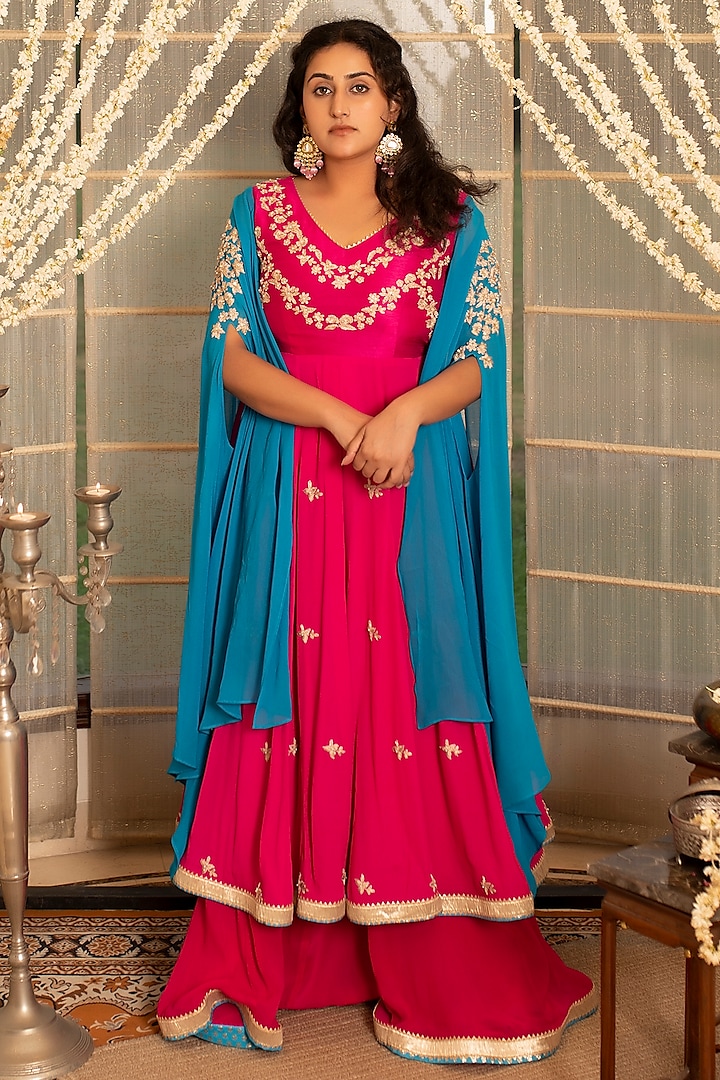 Jazzberry Jampink Embroidered Anarkali Set by Tanu Malhotra