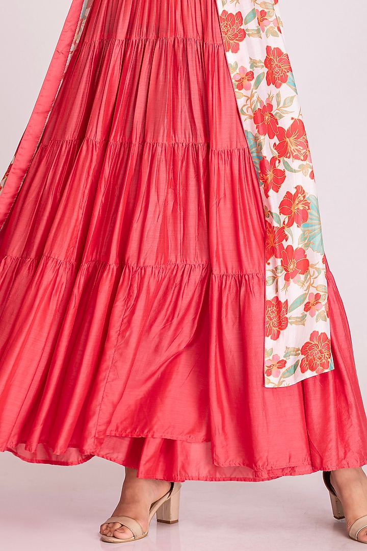Dark Peach Cotton Tiered Jacket Summer Dress by Tanu Malhotra at Pernia's Pop Up Shop