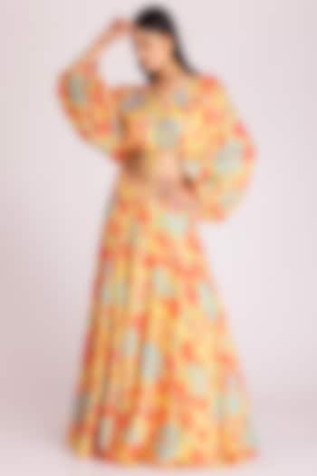 Yellow Cotton Silk Digital Printed Skirt Set by Tanu Malhotra