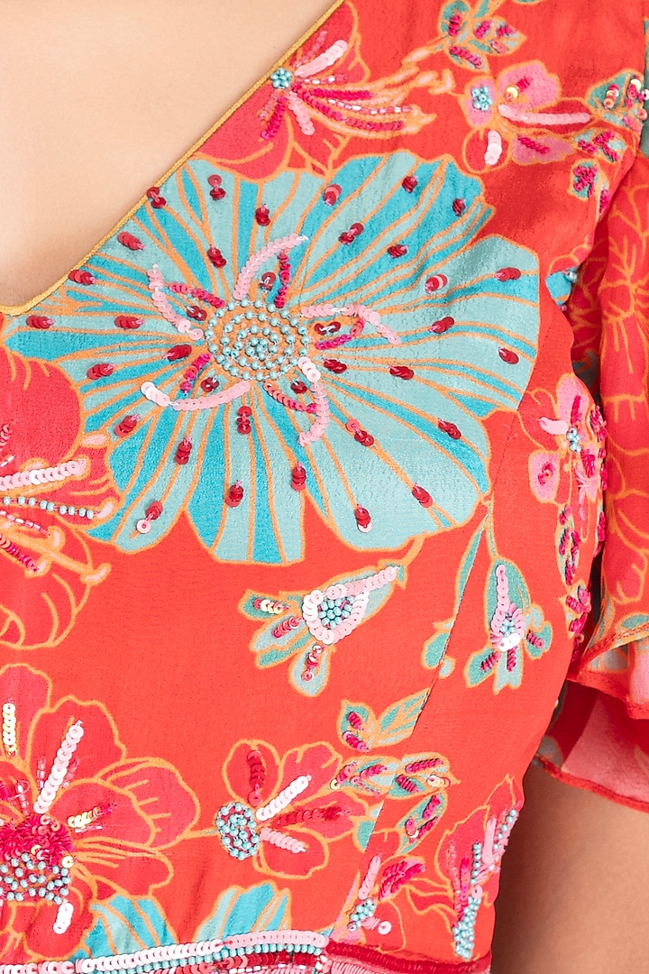 Tangerine Orange Organza Digital Printed Festive Saree Set by Tanu Malhotra at Pernia's Pop Up Shop
