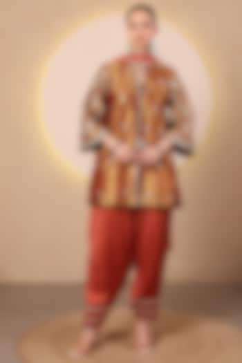 Rust Tissue Mirror Embroidered Angrakha Kurta Set by Tanu Malhotra at Pernia's Pop Up Shop