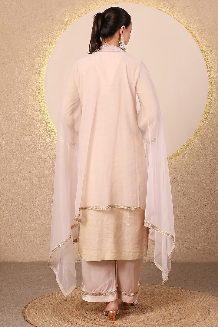 Golden Chanderi Mirror Embroidered Angrakha Kurta Set by Tanu Malhotra at Pernia's Pop Up Shop