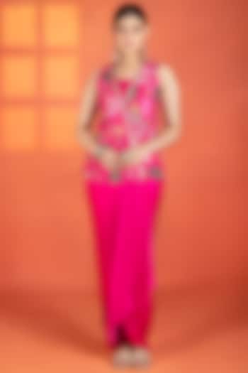 Fuchsia Modal Satin Draped Skirt Set by Tanu Malhotra at Pernia's Pop Up Shop