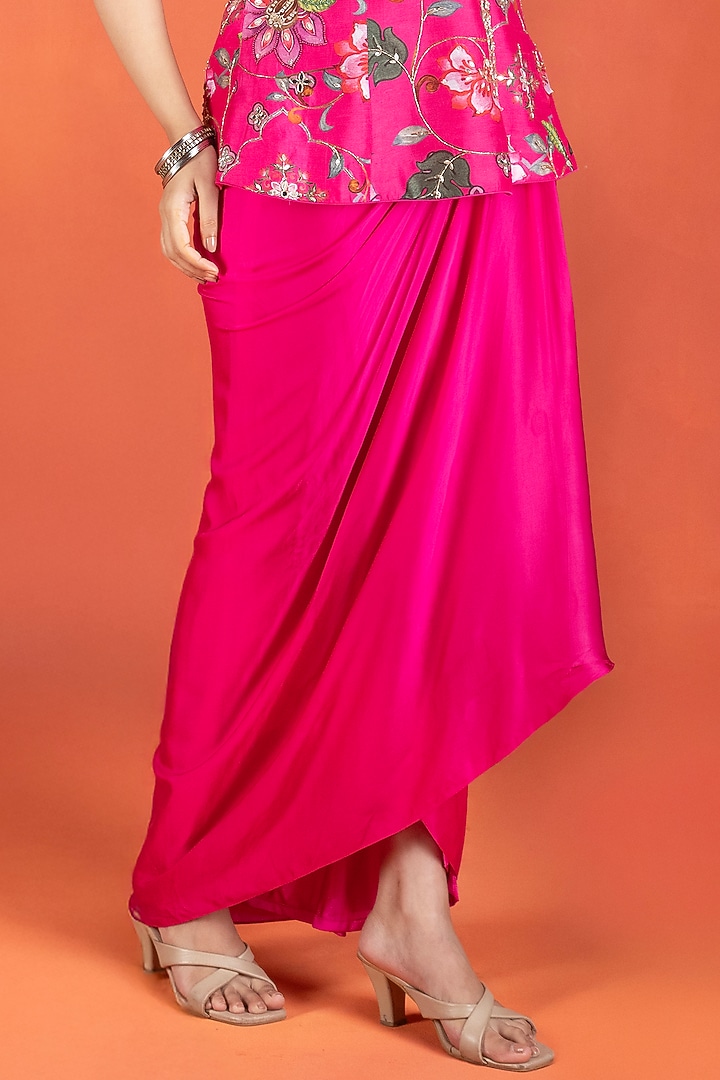 Fuchsia Modal Satin Draped Skirt Set by Tanu Malhotra at Pernia's Pop Up Shop