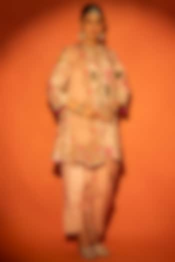 Pink Cotton Silk Floral Printed Angrakha Set by Tanu Malhotra at Pernia's Pop Up Shop