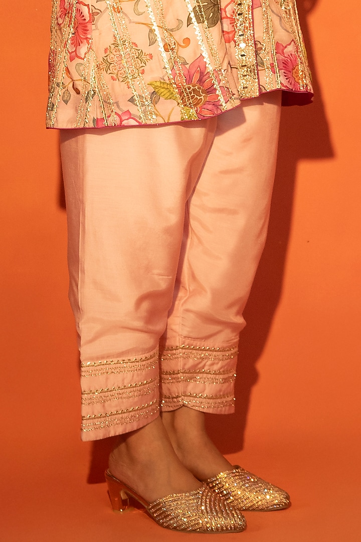 Pink Cotton Silk Floral Printed Angrakha Set by Tanu Malhotra at Pernia's Pop Up Shop