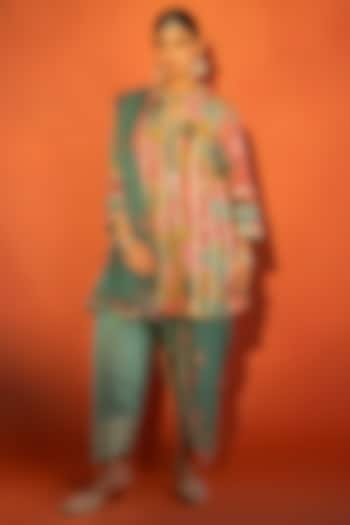 Multi-Colored Cotton Silk Floral Printed Angrakha Set by Tanu Malhotra at Pernia's Pop Up Shop