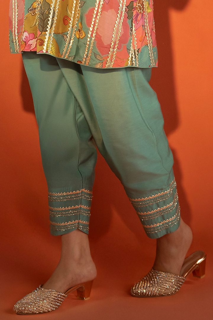 Multi-Colored Cotton Silk Floral Printed Angrakha Set by Tanu Malhotra at Pernia's Pop Up Shop