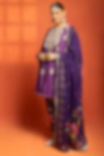 Purple Cotton Silk Hand Embroidered Short Party Wear Anarkali Set by Tanu Malhotra at Pernia's Pop Up Shop
