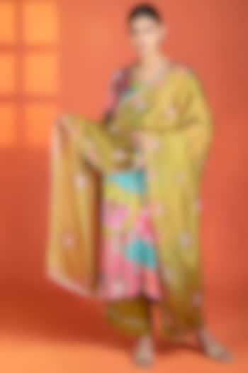 Multi-Colored Modal Satin Floral Printed Kurta Set by Tanu Malhotra at Pernia's Pop Up Shop