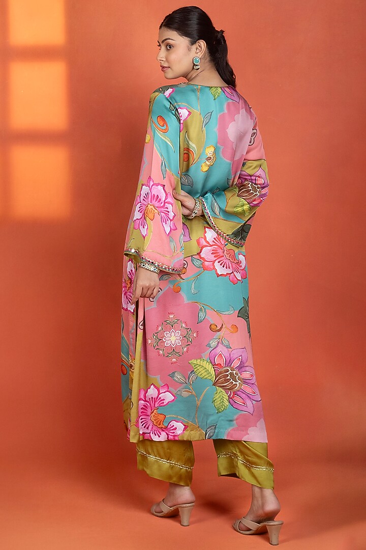 Multi-Colored Modal Satin Floral Printed Kurta Set by Tanu Malhotra at Pernia's Pop Up Shop