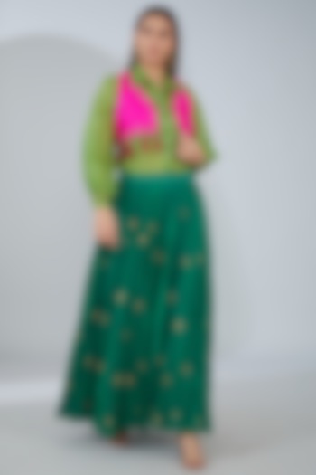 Green Organic Cotton Crinkled Palazzo Set by Tanu Malhotra at Pernia's Pop Up Shop