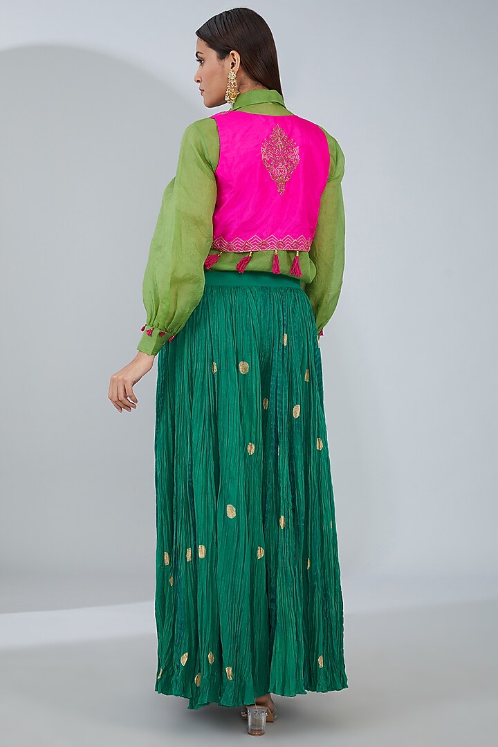 Green Organic Cotton Crinkled Palazzo Set by Tanu Malhotra at Pernia's Pop Up Shop