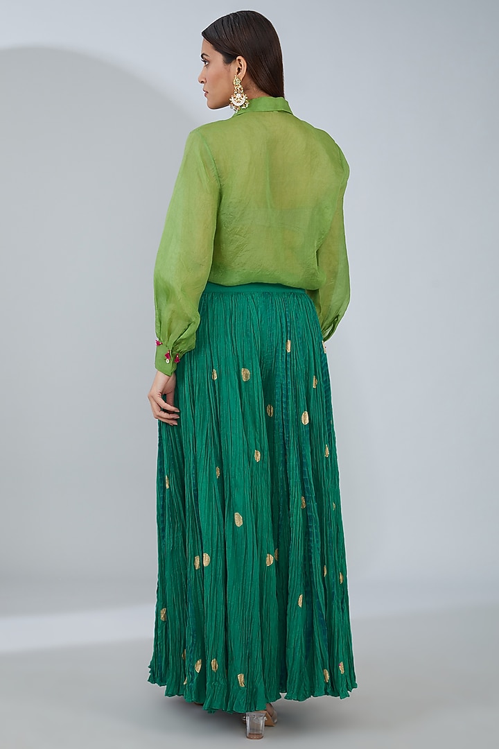 Green Organic Cotton Crinkled Palazzo Set by Tanu Malhotra at Pernia's Pop Up Shop