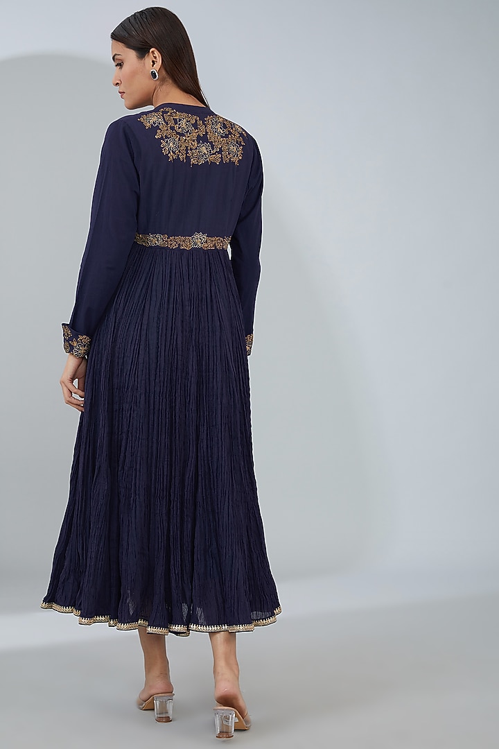 Navy Blue & Blue Organic Cotton Midi Jacket Vacation Dress by Tanu Malhotra at Pernia's Pop Up Shop