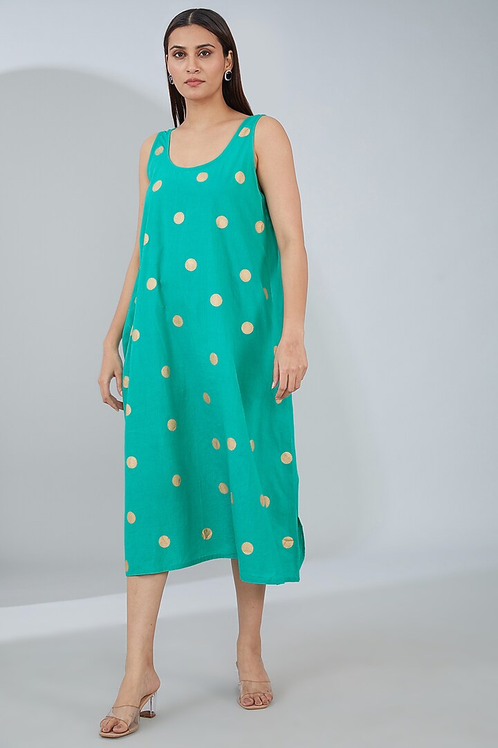 Navy Blue & Blue Organic Cotton Midi Jacket Vacation Dress by Tanu Malhotra at Pernia's Pop Up Shop