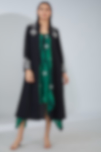 Black Organic Cotton Tie-Dyed Midi Jacket Dress by Tanu Malhotra at Pernia's Pop Up Shop