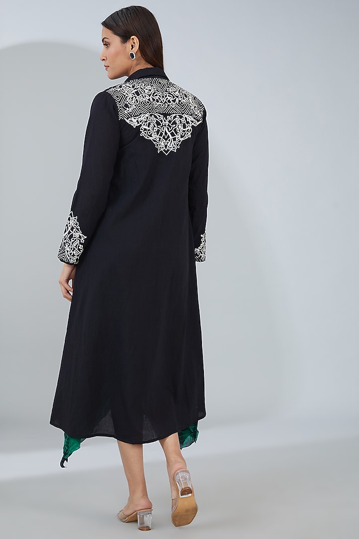 Black Organic Cotton Tie-Dyed Midi Jacket Vacation Dress by Tanu Malhotra at Pernia's Pop Up Shop