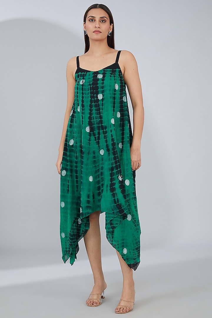 Black Organic Cotton Tie-Dyed Midi Jacket Vacation Dress by Tanu Malhotra at Pernia's Pop Up Shop