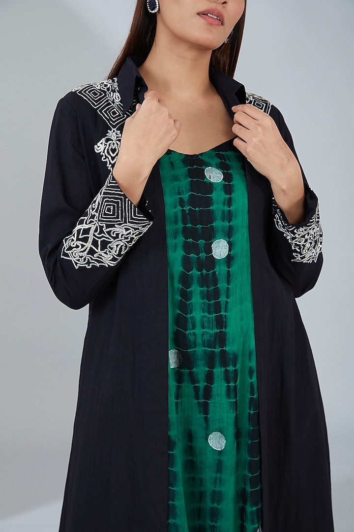 Black Organic Cotton Tie-Dyed Midi Jacket Vacation Dress by Tanu Malhotra at Pernia's Pop Up Shop