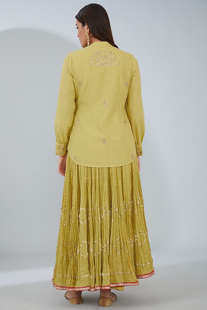 Lime Green Organic Cotton Crinkled Skirt Set by Tanu Malhotra at Pernia's Pop Up Shop