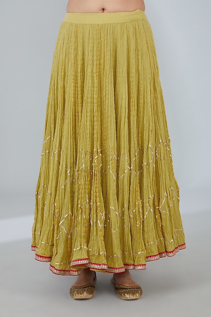 Lime Green Organic Cotton Crinkled Skirt Set by Tanu Malhotra at Pernia's Pop Up Shop