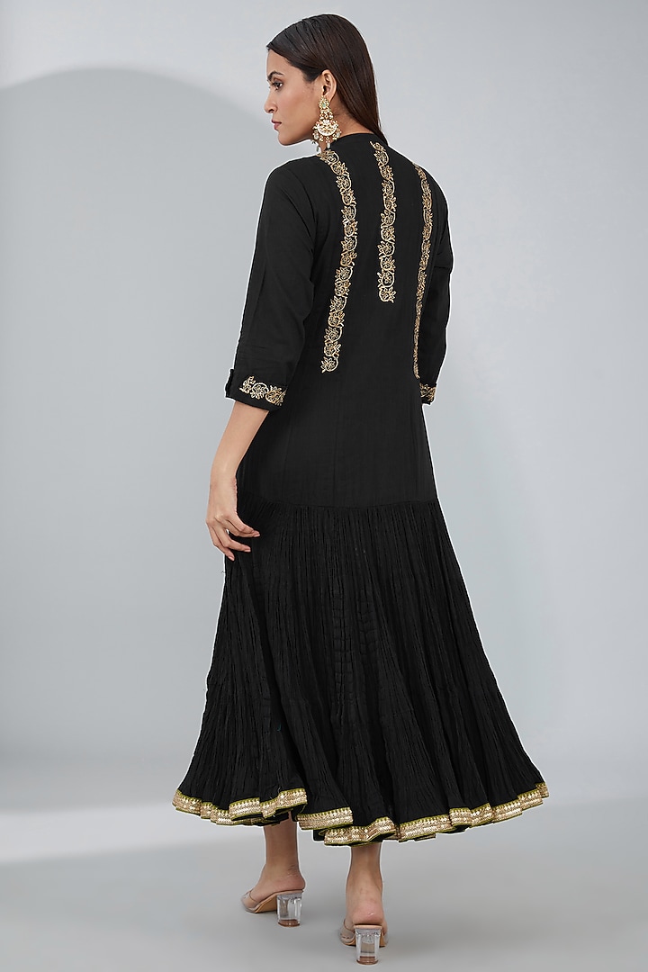 Black Organic Cotton Hand Embroidered Maxi Vacation Dress by Tanu Malhotra at Pernia's Pop Up Shop