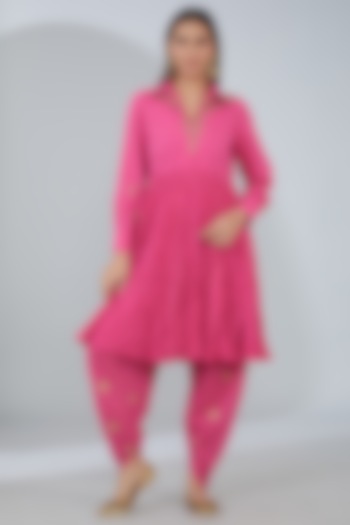 Fuchsia Pink Organic Cotton Dhoti Pant Set by Tanu Malhotra at Pernia's Pop Up Shop