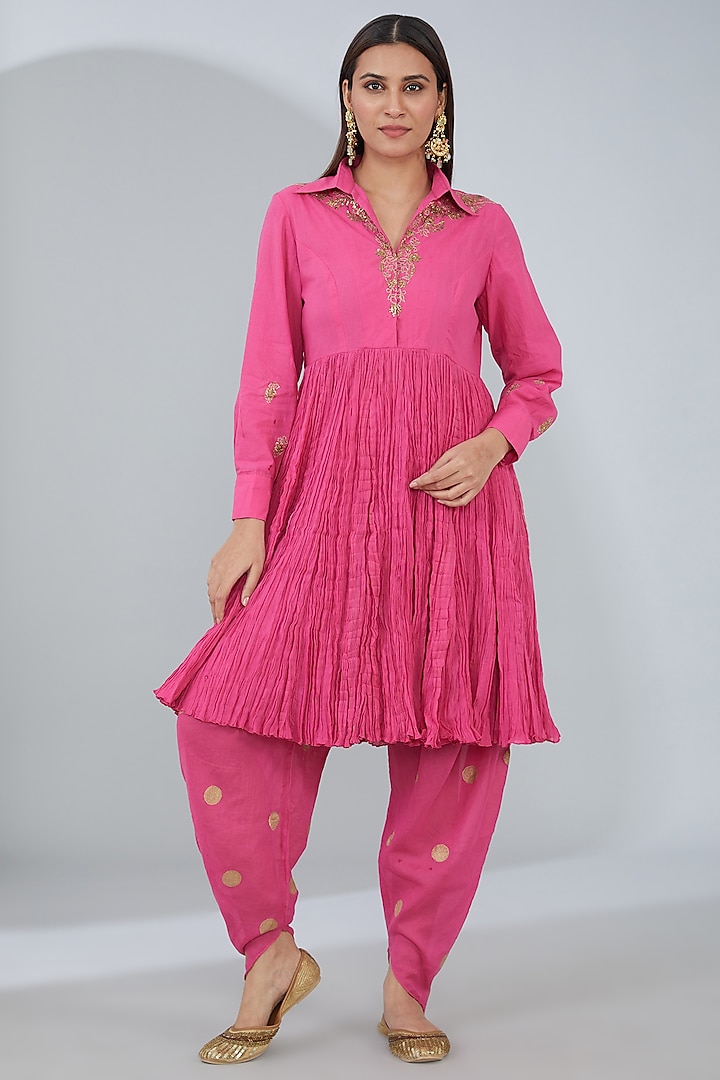 Fuchsia Pink Organic Cotton Dhoti Pant Set by Tanu Malhotra at Pernia's Pop Up Shop