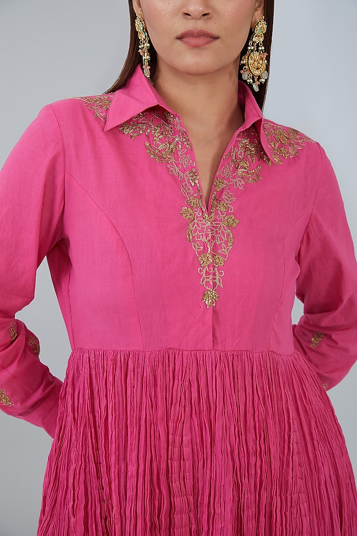 Fuchsia Pink Organic Cotton Dhoti Pant Set by Tanu Malhotra at Pernia's Pop Up Shop