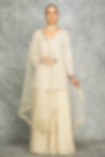 Ivory Organza Embroidered Sharara Set by Tanu Malhotra at Pernia's Pop Up Shop