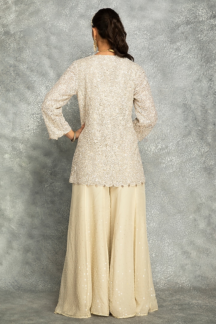 Ivory Organza Embroidered Wedding Sharara Set by Tanu Malhotra at Pernia's Pop Up Shop
