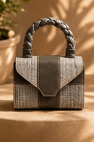Gunmetal Grey Jute Braided Clutch by TAN Studio