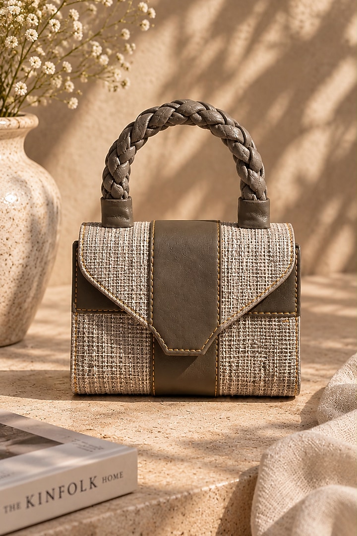 Gunmetal Grey Jute Braided Clutch by TAN Studio at Pernia's Pop Up Shop