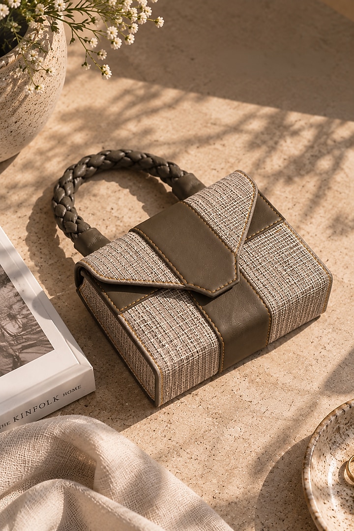 Gunmetal Grey Jute Braided Clutch by TAN Studio at Pernia's Pop Up Shop