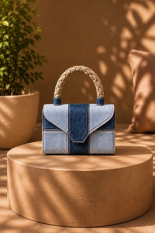 Blue Denim & Jute Braided Clutch by TAN Studio